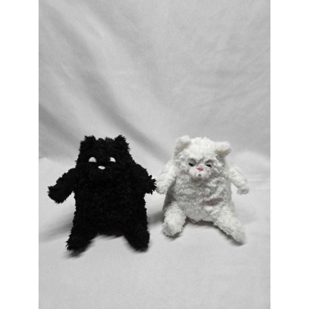 Black And White Chunky Sitting Cats Stuffed Animal Toy Lot Of 2- UNBRANDED